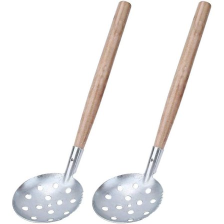 2 Isfiskesked Skimmer Issörja Sked Serrated Trähandtag Isskopa