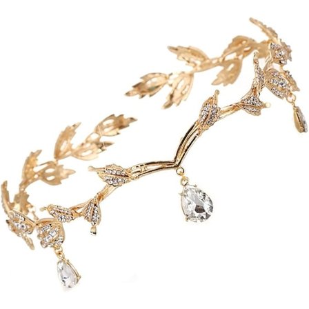 Goddess Tiara, Elf Prinsessan Tiara, Kristalliriipus Hääpanta Kristallihelmi Otsapanta Morsiamelle Morsiusneito Tytöille (16.5LX4H CM)