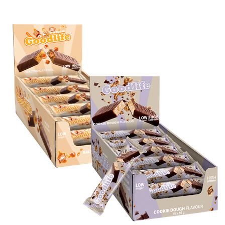 Proteinbars 30 x Goodlife Low Sugar Protein Bar 50 g - Bodyman.dk