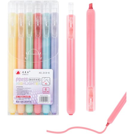 6 st Markeringspennor, Estetiska Markeringspennor, In- och Utdragbar Markeringspenna, Pastellmarkeringspenna med Skråspets, Blöder Inte, Torkar Snabbt