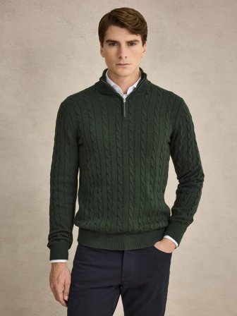 John Henric Men's Grüner Zip Pullover Regular Fit Size M