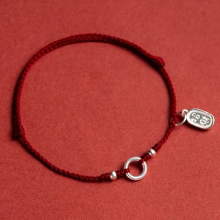 Högkvalitativt par Röd Tråd 925 Sterling Silver Armband Dam Herr Fina Smycken Kedja Cirkel Tofs Armband Lyckogåva~04119