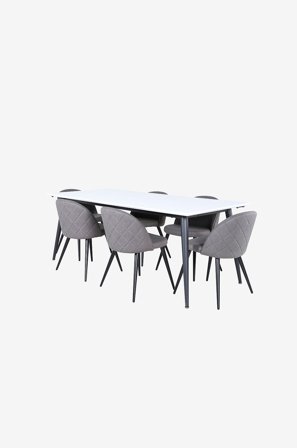 Venture Home - Spisegruppe Jimmy med 6 spisebordsstole Velvet Stitches - Hvid - Spisebordssæt 6 personer - Fra Homeroom