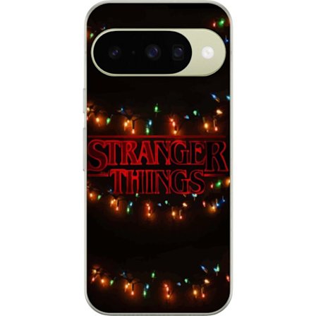 Google Pixel 10 Läpinäkyvä kuori Punainen loistava retrologo, jossa on värikkäät joulukuusen valot tummalla taustalla, täydellinen valinta neon