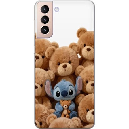 Kompatibel Mobilcover til Samsung Samsung Galaxy S21 Sød og sikker illustration med Stitch omgivet af bamser, der skaber en varm og legende følelse