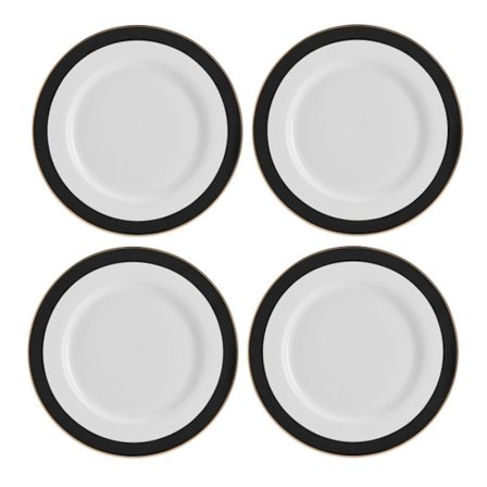 Mikasa Luxe Deco China Dinner Plate 217m Set - 4pc - Black/White