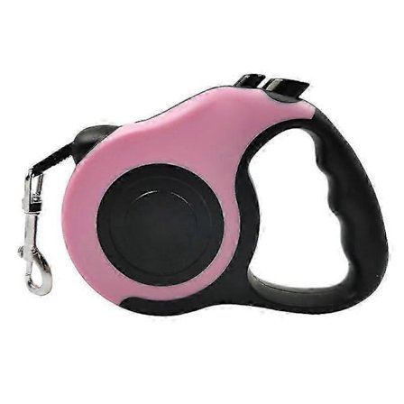 Rulleline til kæledyr, knapkontrol, ergonomisk håndtag, sikker hundesnor til katte og kaniner, 5 meter, pink