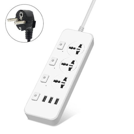 Us/uk/eu Strømskinne 5v2.1a Overspændingsbeskytter Med 3 Stik 3 Usb