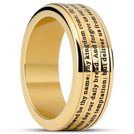 Enthumema | 8 mm Gold-tone English Lord’s Prayer Fidget Ring for Men - Steel rings
