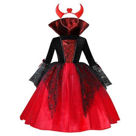 2024 Pige Cosplay Vampyr Halloween Kjole Til Børn Spøgelsesbrud Gotisk Kostume Grev Vampiran Karneval Outfit Sort Rød Tøj 2 STK Spøgelsesbrud A