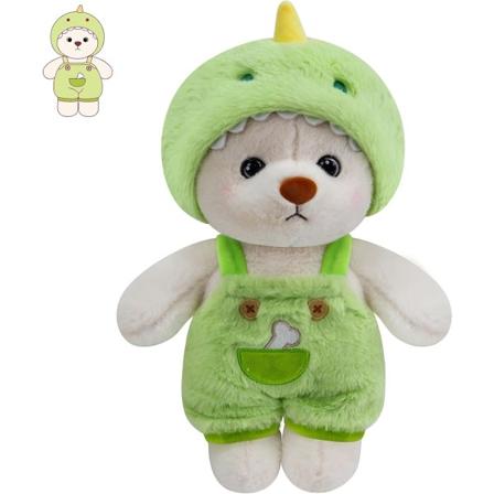 Teddybjørn Plysdyr, Lille Sød Teddybjørn Plys Legetøj Transformerbar Plysdyr med Kjole Hat (Grøn Dinosaur, 10 Tommer)-WELLNGS