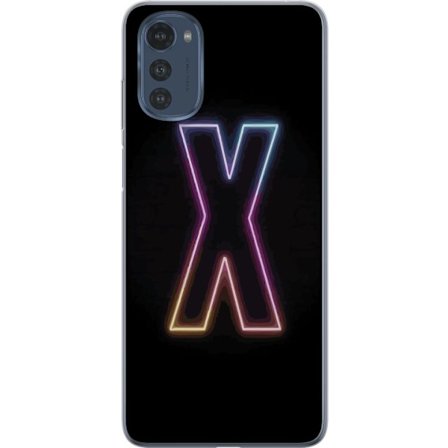 Kompatibel Mobilcover til Motorola Motorola Moto E32s Neonbogstav X i stærke farvevariationer mod sort baggrund, kraftfuldt typografisk design med ty