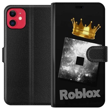 Kompatibelt Lommeboketui til Apple Apple iPhone 11 Minimalistisk svart og sølvfarget Roblox-symbol med gylden krone og luksuriøs gamer-estetikk på