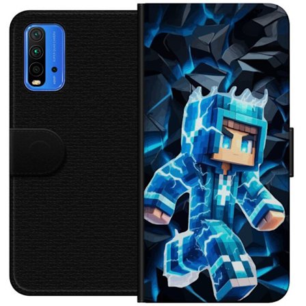 Kompatibel Tegnebogsetui til Xiaomi Xiaomi Redmi Note 9 4G Blokbaseret helt i blåt energi rustning med elektriske effekter futuristisk gaming illustr