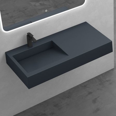 Mai & Mai Hängande Handfat Grå Svart Matt 100cm med Förvaring Del Fyrkantig Tvättställ 100x51x13cm