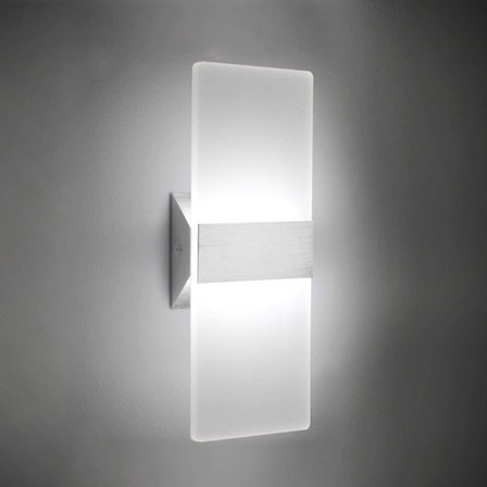 LED Akryl Vegglampe 12W Kald Hvit 6000K Opp Ned Lampe for Be