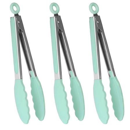 9" kökspremiär silikontång med halkfri och lättgreppshandtag i rostfritt stål, set med 3 Green