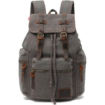 Canvas Rygsæk Unisex Vintage Casual Rygsæk 17 Tommer Laptop Rygsække Skoletaske College Bogtaske Vandring Camping Rejsetaske Grå