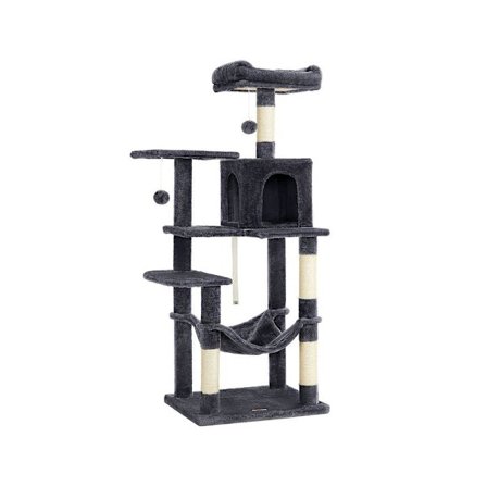 Rootz Cat Tree - Skrapstolpe med hängmatta - Cat Climbing Tree - Cat Activity Tree - Cat Play Tree - Modern Cat Tree - Cat Tree House - Spånskiva - Pl