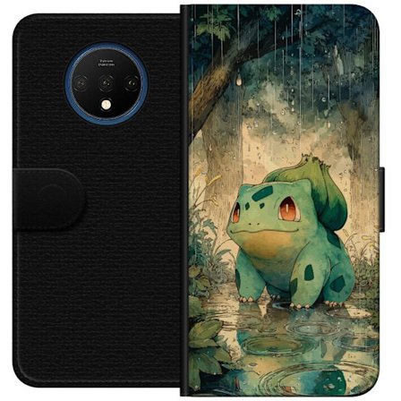 OnePlus 7T Tegnebogsetui Tegnet grønt monster i regnskovsmiljø med smukke natur-inspirerede farver, perfekt til fantasifulde illustrerede temaer