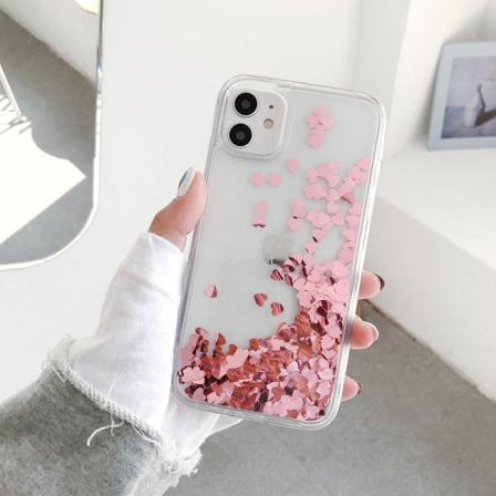 Iphone 13 Skal Med Flytande Hjärtan Likt Kvicksand Glitter Pink One Size