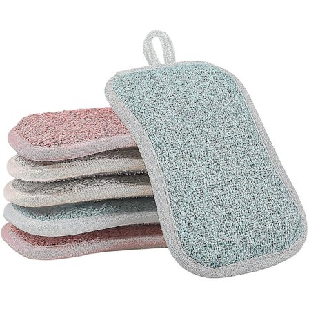 6 Pack Kitchen Scrub Sponges Reusable Non-scratch Microfiber Sponge