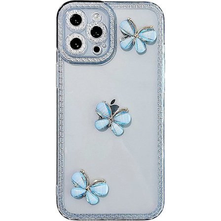 iPhone 12 Pro Max Cover 6,7 tommer, Sødt 3D Sommerfugl Bling Glitter Transparent Cover med Anti-Fald Linse Kameraer Glitrende Blødt TPU Cover