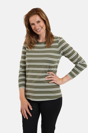 JENSEN - Langærmet T-shirt - Grøn - Stribet