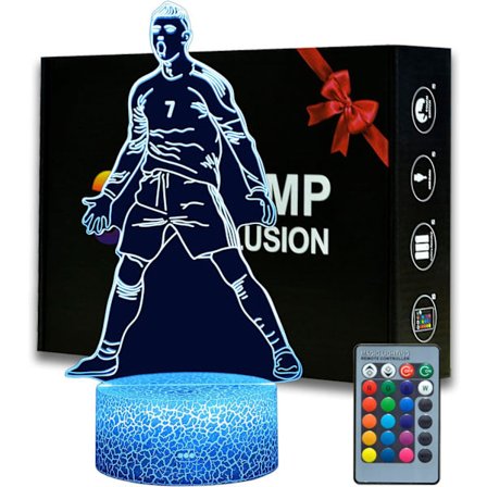 Portugal Fodboldspiller Ronaldo #7 Natlampe til Drenge, 16 Farve Skiftende Justerbar med Fjernbetjening Værelse Fodbold Dekoration, Bordlampe til 