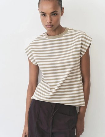 Mango Striped Short-Sleeved T-Shirt - Beige - XS