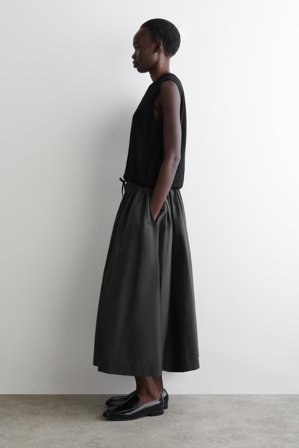 COS Women's Drawstring Cotton Midi Skirt in Green