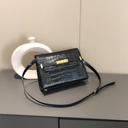 Håndveske for kvinner Skulder Crossbody Pendelveske Mote Retro Autentisk Lær Taktil Følelse Black crocodile pattern