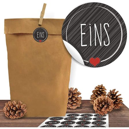 Adventskalenderfyllning - Gör din egen julkalender med stora påsar av kraftpapper