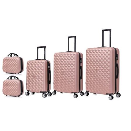 Set med Resväskor - CELIMS Frankrike - 5 Delar - Rose Gold - ABS-skal - 360° Hjul