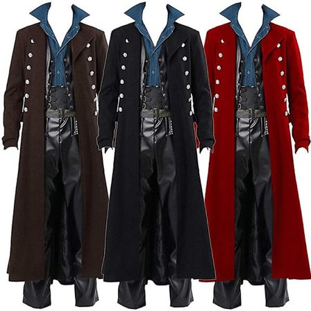 2021 vintage middelalderlige kostumer Steampunk gotisk sort lang jakke frakke Vampire Cosplay Pirate Halloween Outfit Trenchcoat til mænd