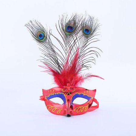 En bit av 3 bitars hål svans röd påfågel hår maskerad mask