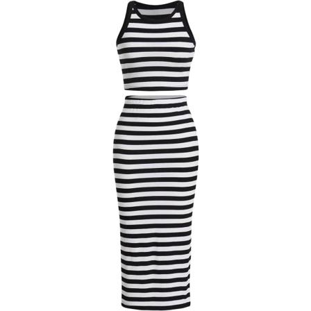 dusa Dam Casual 2-delat set Rund hals Ärmlös Slim Fit Randig Tank Top och kjol Svart och vit Stor