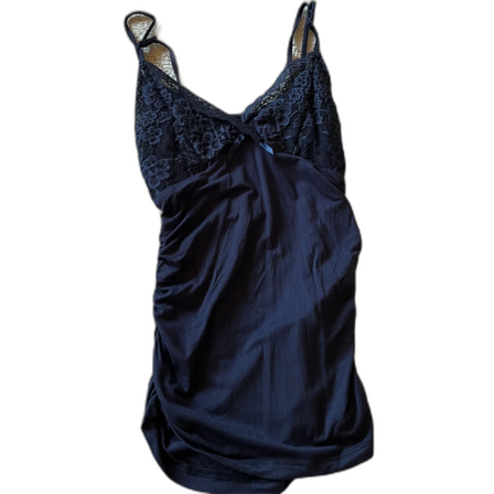 Mörkblå spetsdetaljerad linnetopp