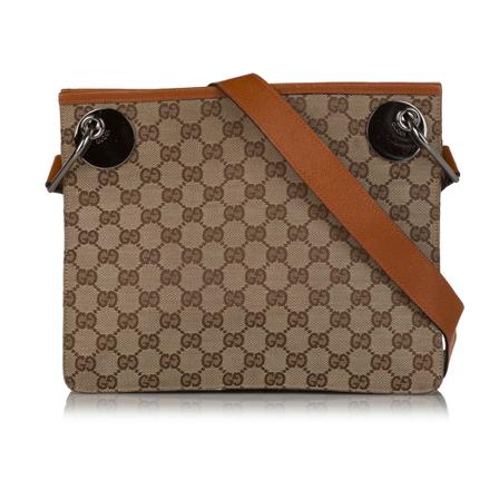 Gucci Vintage, Pre -owned GG Canvas Eclipse Crossbody Bruin, Dames, Maat:ONE Size