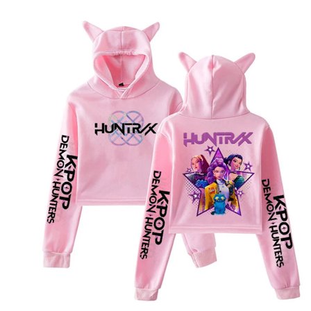 Hot Anime Cropped Hettegensere Dame Jenter Mote Kpop Streetwear Sweatshirts Langermet Katteører Pullovere Korte Topper