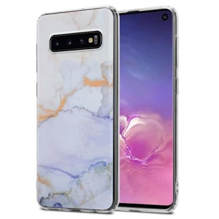 Fodral till Samsung Galaxy S10 4G Marble Fodral Skal Vit Lila Guld GM 09 Fodral Skydd Silikon TPU plånbok
