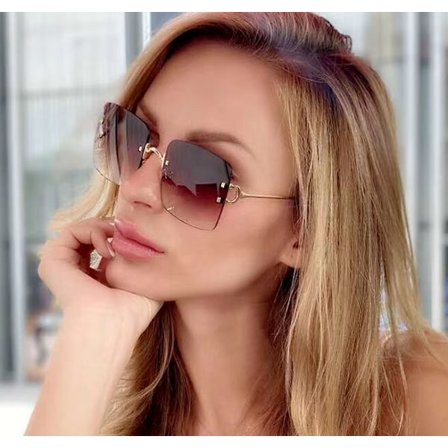 New Oversized Rimless Square Lens Gold Frame Sunglasses Shades Gafas for Women