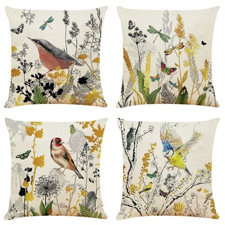 4 kpl kukka-lintukuvioinen tyynynpäällinen koristeellinen neliö