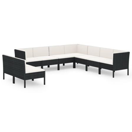Vidaxl Loungegrupp För Trädgården Med Dynor 9 Delar Konstrotting Svart