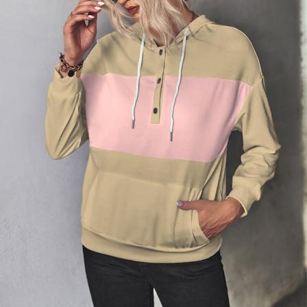 Dam Color Block T-shirt Toppar Med Huva