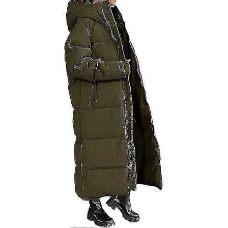 Lang quiltet damefrakke, langærmet pufferjakke med hætte gx20241207157