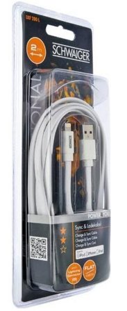 SCHWAIGER USB 2.0 Kabel Apple Lightning 2,0m Flachkabel weiß