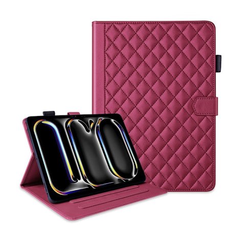 Fodral för iPad Pro 12.9" 2018-2022 Rött Läder Diamantformad Liten Chanel-stil Korthållare