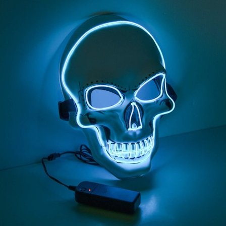 Halloween maske LED, skallemaske, ufarlig LED-maske med 3 blinkende moduser, kompatibel med Halloween, karneval, fest, kostyme cosplay, dekorasjon
