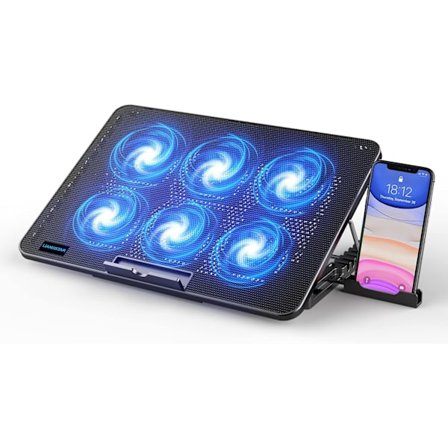 Läppäriin tarkoitettu jäähdytysalusta, jossa on 6 hiljaista tuuletinta 12-17 tuuman kannettavalle tietokoneelle, vakaa jalusta, 7 korkeus- ja 